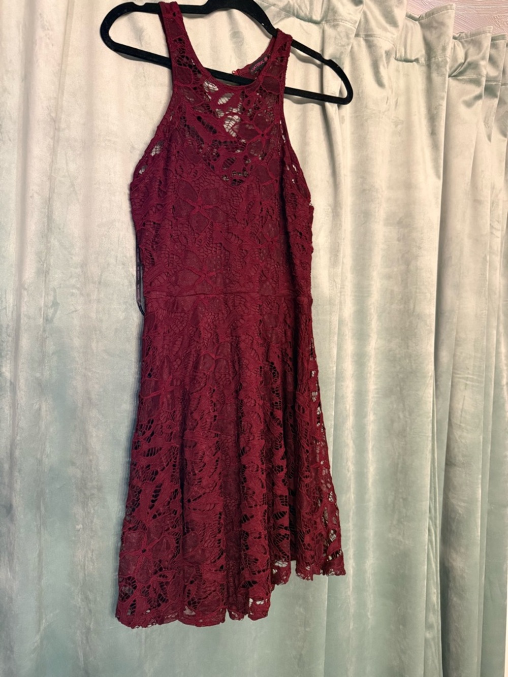 Material Girl Burgundy Lace Halter Mini Dress